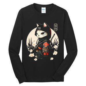 Japanese Samurai Cat Tattoo Kawaii Ninja Cat Tall Long Sleeve T-Shirt