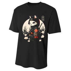 Japanese Samurai Cat Tattoo Kawaii Ninja Cat Performance Sprint T-Shirt