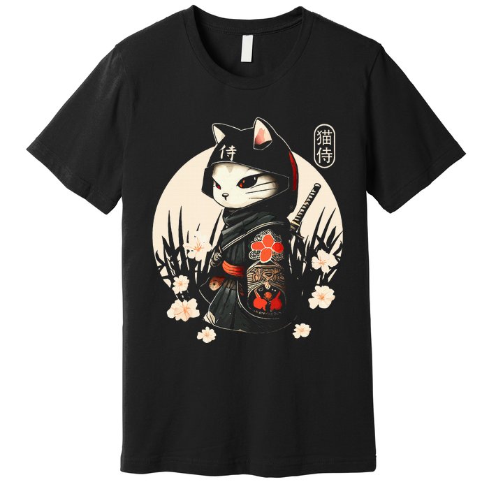 Japanese Samurai Cat Tattoo Kawaii Ninja Cat Premium T-Shirt