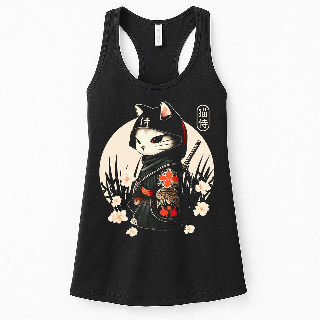 Japanese Samurai Cat Tattoo Kawaii Ninja Cat Womens Tank Top