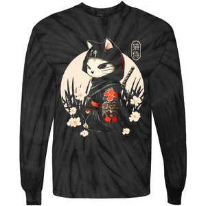 Japanese Samurai Cat Tattoo Kawaii Ninja Cat Tie-Dye Long Sleeve Shirt