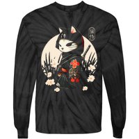 Japanese Samurai Cat Tattoo Kawaii Ninja Cat Tie-Dye Long Sleeve Shirt