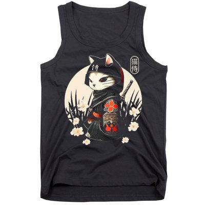 Japanese Samurai Cat Tattoo Kawaii Ninja Cat Tank Top