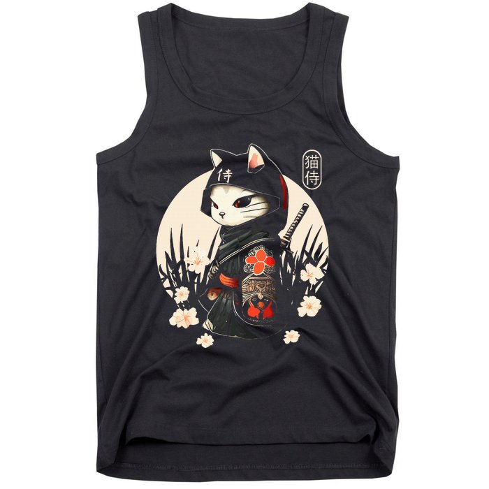 Japanese Samurai Cat Tattoo Kawaii Ninja Cat Tank Top