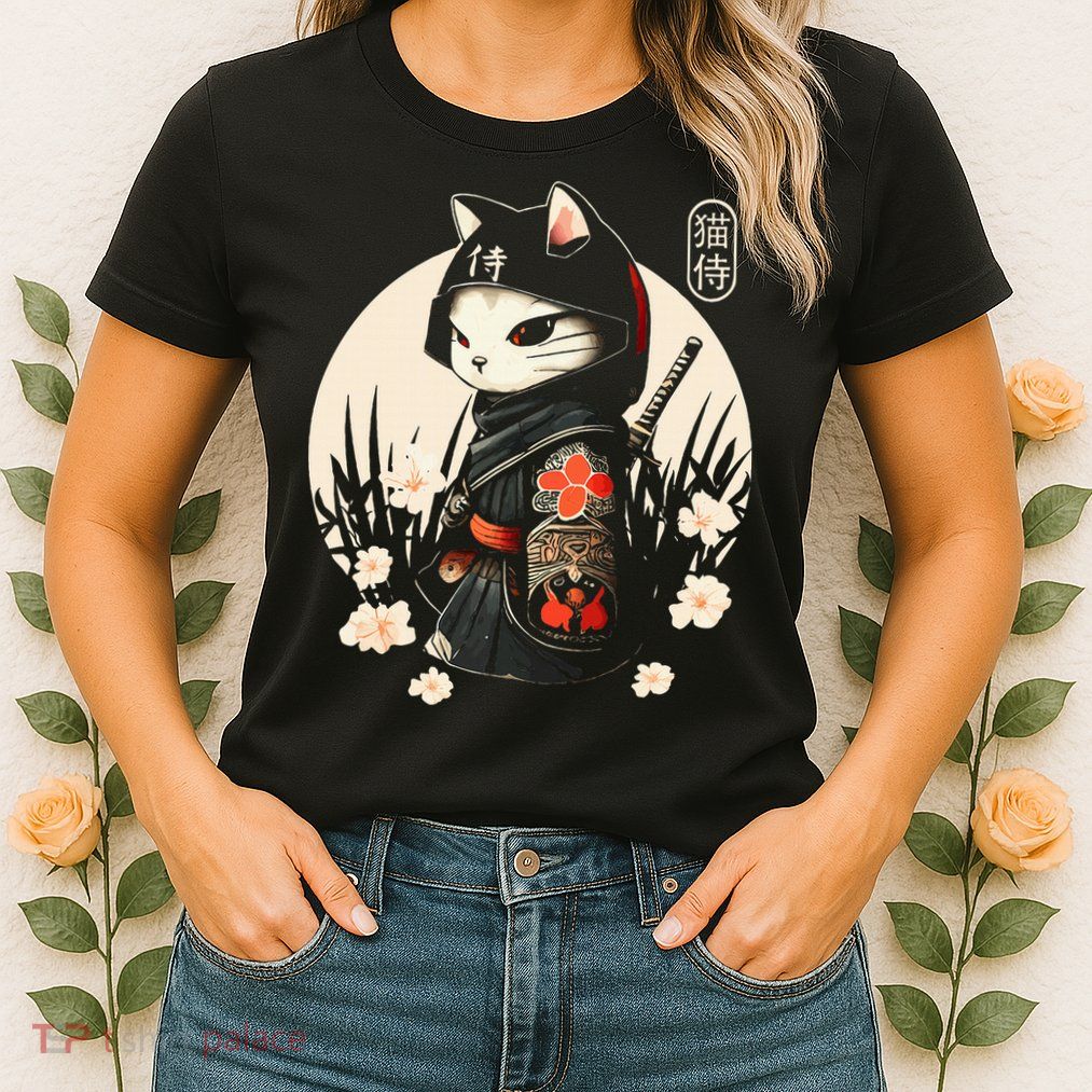 Japanese Samurai Cat Tattoo Kawaii Ninja Cat Womens T-Shirt