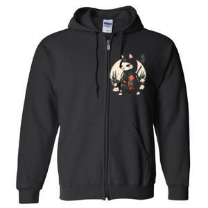 Japanese Samurai Cat Tattoo Kawaii Ninja Cat Full Zip Hoodie