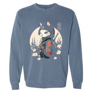 Japanese Samurai Cat Tattoo Kawaii Ninja Cat Garment-Dyed Sweatshirt