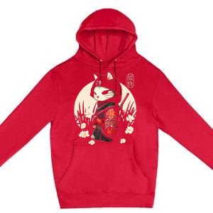 Japanese Samurai Cat Tattoo Kawaii Ninja Cat Premium Pullover Hoodie