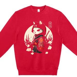 Japanese Samurai Cat Tattoo Kawaii Ninja Cat Premium Crewneck Sweatshirt