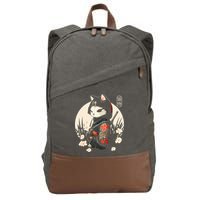Japanese Samurai Cat Tattoo Kawaii Ninja Cat Cotton Canvas Backpack