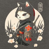 Japanese Samurai Cat Tattoo Kawaii Ninja Cat Cotton Canvas Backpack