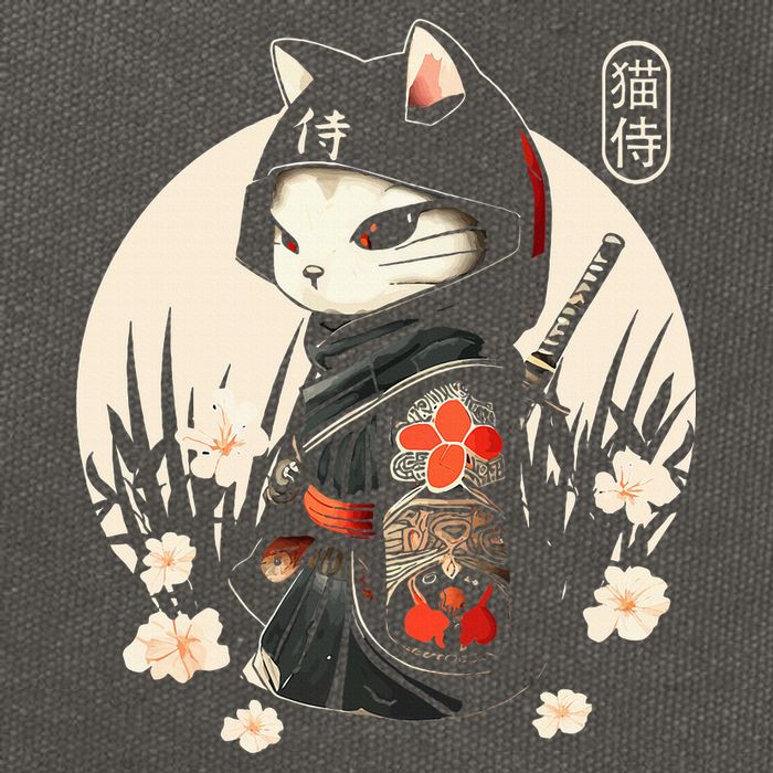 Japanese Samurai Cat Tattoo Kawaii Ninja Cat Cotton Canvas Backpack