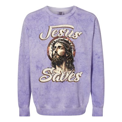 Jesus Saves Christian faith Religious God Believer Colorblast Crewneck Sweatshirt