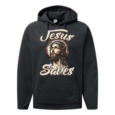 Jesus Saves Christian faith Religious God Believer Performance Fleece Hoodie