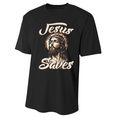 Jesus Saves Christian faith Religious God Believer Performance Sprint T-Shirt