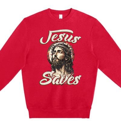 Jesus Saves Christian faith Religious God Believer Premium Crewneck Sweatshirt