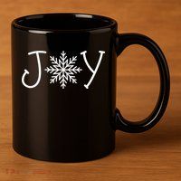 Joy Snowflake Christmas 11oz C Handle Ceramic Mug