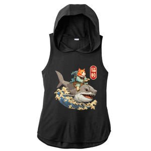 Japanese Samurai Cat Shark Ninja Cat Tattoo Kitten Ladies PosiCharge Tri-Blend Wicking Draft Hoodie Tank