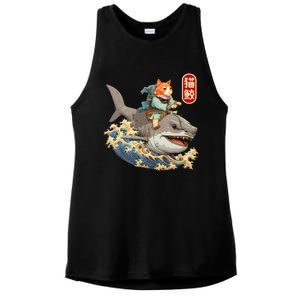 Japanese Samurai Cat Shark Ninja Cat Tattoo Kitten Ladies PosiCharge Tri-Blend Wicking Tank