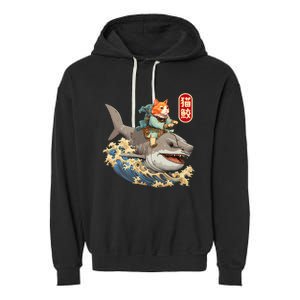 Japanese Samurai Cat Shark Ninja Cat Tattoo Kitten Garment-Dyed Fleece Hoodie