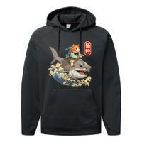 Japanese Samurai Cat Shark Ninja Cat Tattoo Kitten Performance Fleece Hoodie