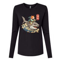 Japanese Samurai Cat Shark Ninja Cat Tattoo Kitten Womens Cotton Relaxed Long Sleeve T-Shirt