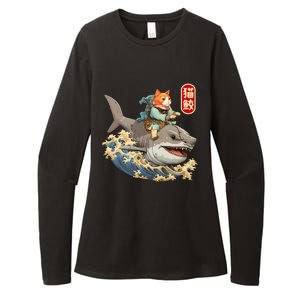 Japanese Samurai Cat Shark Ninja Cat Tattoo Kitten Womens CVC Long Sleeve Shirt