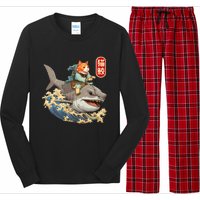 Japanese Samurai Cat Shark Ninja Cat Tattoo Kitten Long Sleeve Pajama Set