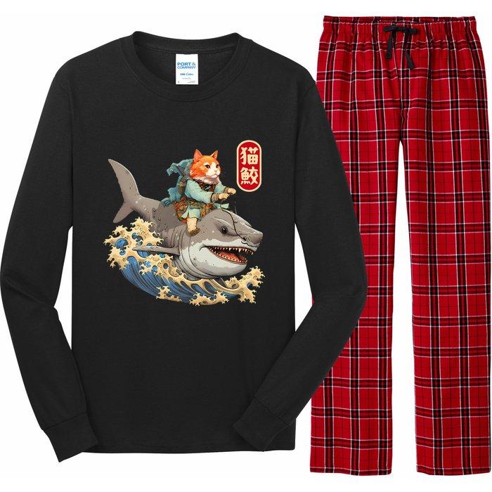 Japanese Samurai Cat Shark Ninja Cat Tattoo Kitten Long Sleeve Pajama Set