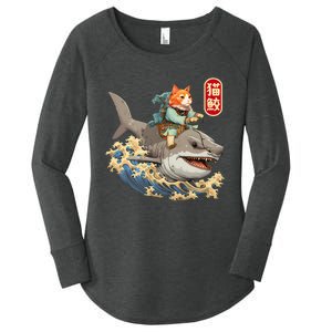 Japanese Samurai Cat Shark Ninja Cat Tattoo Kitten Women's Perfect Tri Tunic Long Sleeve Shirt