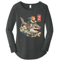 Japanese Samurai Cat Shark Ninja Cat Tattoo Kitten Women's Perfect Tri Tunic Long Sleeve Shirt