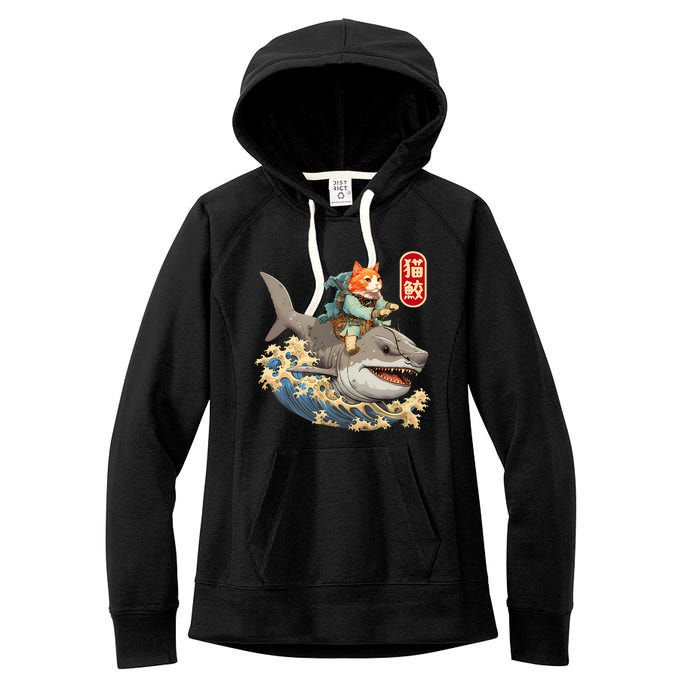 Japanese Samurai Cat Shark Ninja Cat Tattoo Kitten Women's Fleece Hoodie