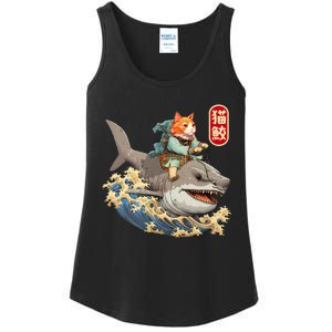 Japanese Samurai Cat Shark Ninja Cat Tattoo Kitten Ladies Essential Tank