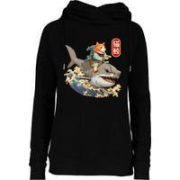 Japanese Samurai Cat Shark Ninja Cat Tattoo Kitten Womens Funnel Neck Pullover Hood