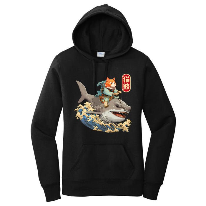 Japanese Samurai Cat Shark Ninja Cat Tattoo Kitten Women's Pullover Hoodie