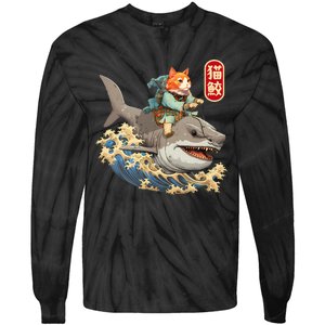 Japanese Samurai Cat Shark Ninja Cat Tattoo Kitten Tie-Dye Long Sleeve Shirt