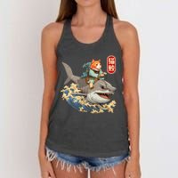 Japanese Samurai Cat Shark Ninja Cat Tattoo Kitten Women's Knotted Racerback Tank