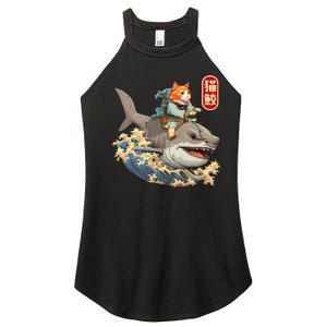 Japanese Samurai Cat Shark Ninja Cat Tattoo Kitten Women's Perfect Tri Rocker Tank