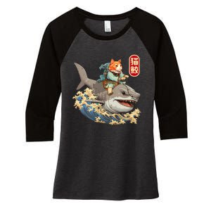 Japanese Samurai Cat Shark Ninja Cat Tattoo Kitten Women's Tri-Blend 3/4-Sleeve Raglan Shirt