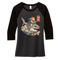 Japanese Samurai Cat Shark Ninja Cat Tattoo Kitten Women's Tri-Blend 3/4-Sleeve Raglan Shirt