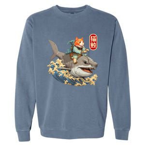 Japanese Samurai Cat Shark Ninja Cat Tattoo Kitten Garment-Dyed Sweatshirt