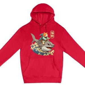 Japanese Samurai Cat Shark Ninja Cat Tattoo Kitten Premium Pullover Hoodie