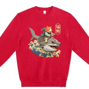 Japanese Samurai Cat Shark Ninja Cat Tattoo Kitten Premium Crewneck Sweatshirt