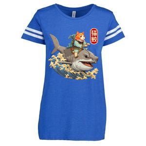 Japanese Samurai Cat Shark Ninja Cat Tattoo Kitten Enza Ladies Jersey Football T-Shirt