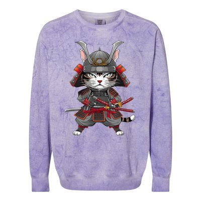 Japanese Samurai Cat Funny Parody Japanese Anime Colorblast Crewneck Sweatshirt