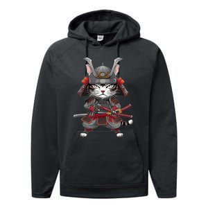 Japanese Samurai Cat Funny Parody Japanese Anime Performance Fleece Hoodie