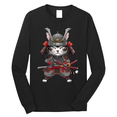 Japanese Samurai Cat Funny Parody Japanese Anime Long Sleeve Shirt