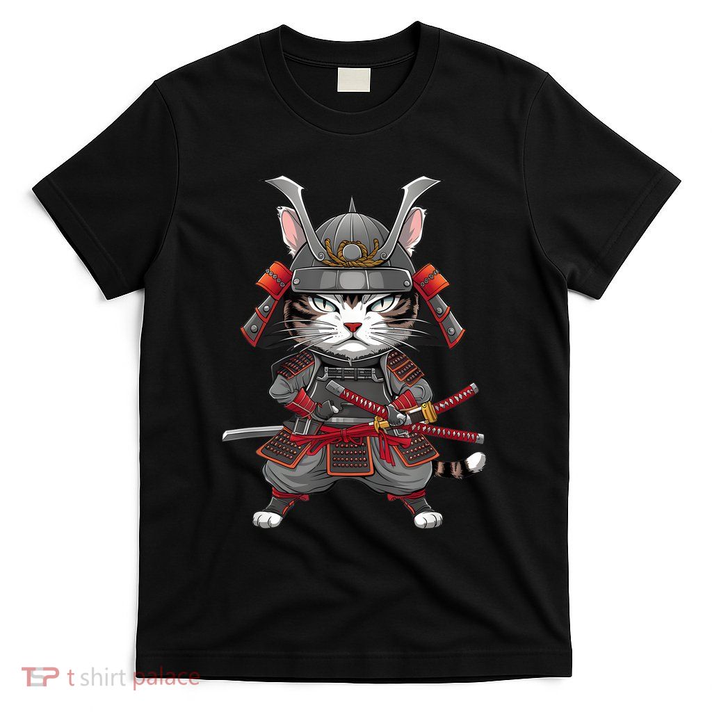Japanese Samurai Cat Funny Parody Japanese Anime T-Shirt