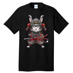 Japanese Samurai Cat Funny Parody Japanese Anime Tall T-Shirt