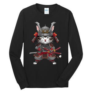 Japanese Samurai Cat Funny Parody Japanese Anime Tall Long Sleeve T-Shirt